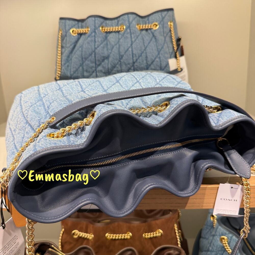 Coach Evelyn Large Shoulder Bag Regenerative Cotton With Quilting CDC01 Indigo - Picture 5 of 7